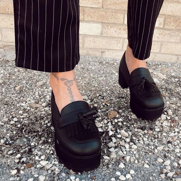 T.U.K. Black TUKskin™ Fringe Loafer Platform - Picture 2 of 12